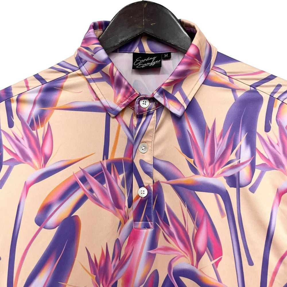 Sunday Swagger NEW Men's Sz Medium Performance Golf Polo Bird of Paradise Floral